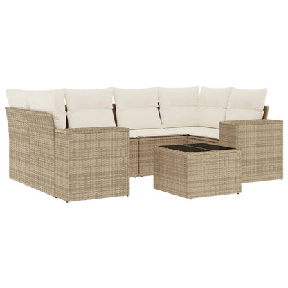 Set Divani da Giardino 7 pz con Cuscini Beige in Polyrattan | homemem39