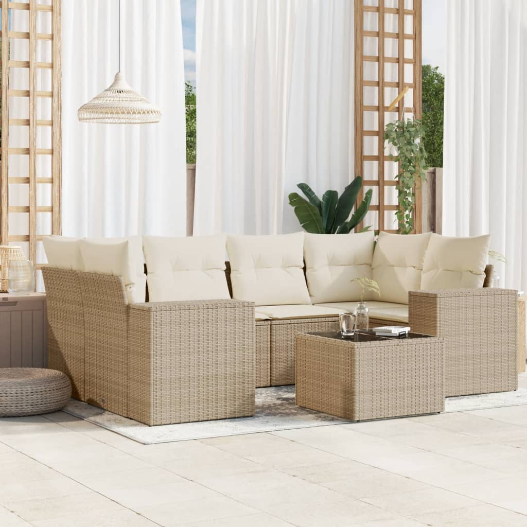 Set Divani da Giardino 7 pz con Cuscini Beige in Polyrattan | homemem39