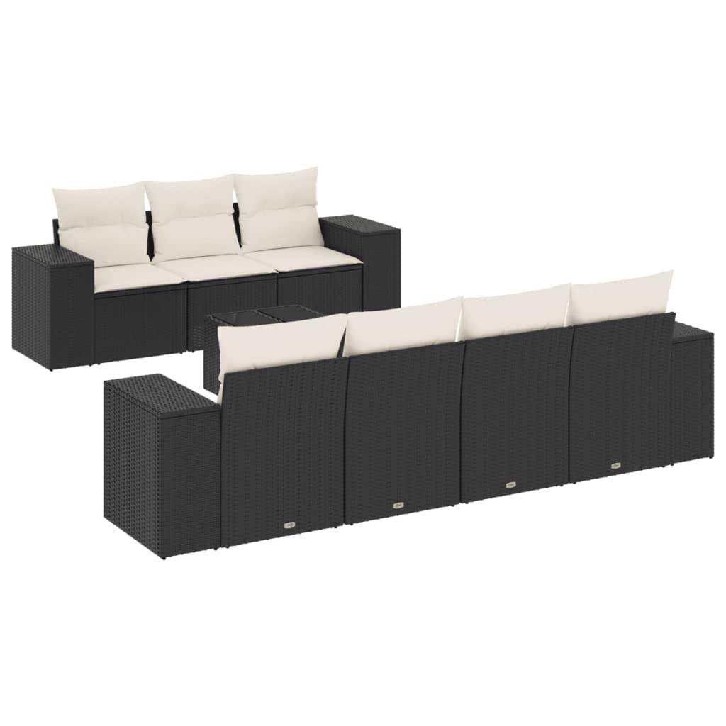 Set Divani da Giardino con Cuscini 8 pz Nero in Polyrattan - homemem39