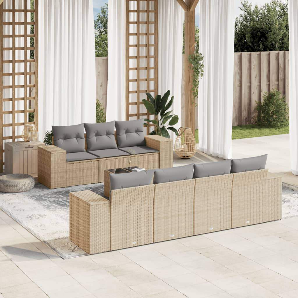 Set Divano da Giardino 8 pz con Cuscini Beige in Polyrattan - homemem39