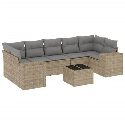 Set Divano da Giardino 8 pz con Cuscini Beige in Polyrattan - homemem39