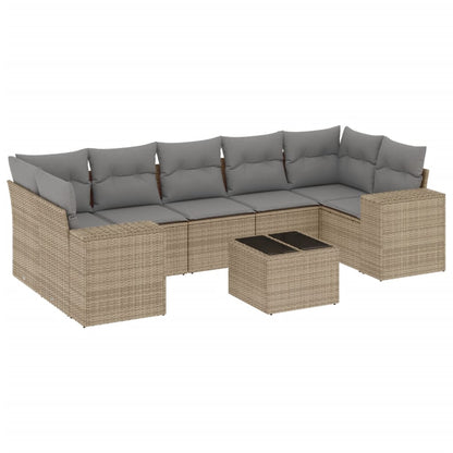 Set Divano da Giardino 8 pz con Cuscini Beige in Polyrattan