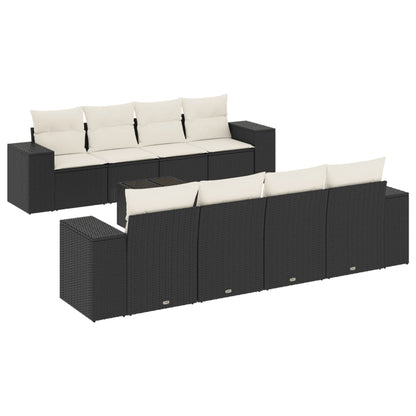 Set Divani da Giardino 9 pz con Cuscini Nero in Polyrattan