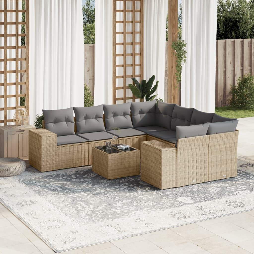 Set Divano da Giardino 9 pz con Cuscini Beige in Polyrattan - homemem39