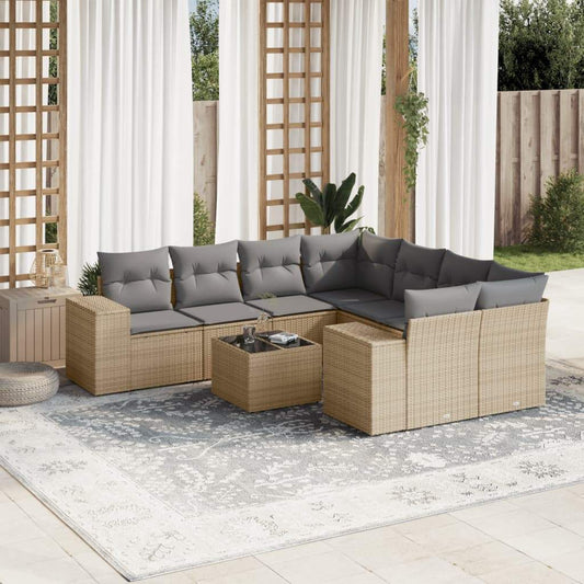 Set Divano da Giardino 9 pz con Cuscini Beige in Polyrattan - homemem39
