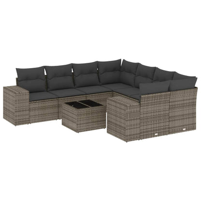 Set Divano da Giardino 9 pz con Cuscini Grigio in Polyrattan