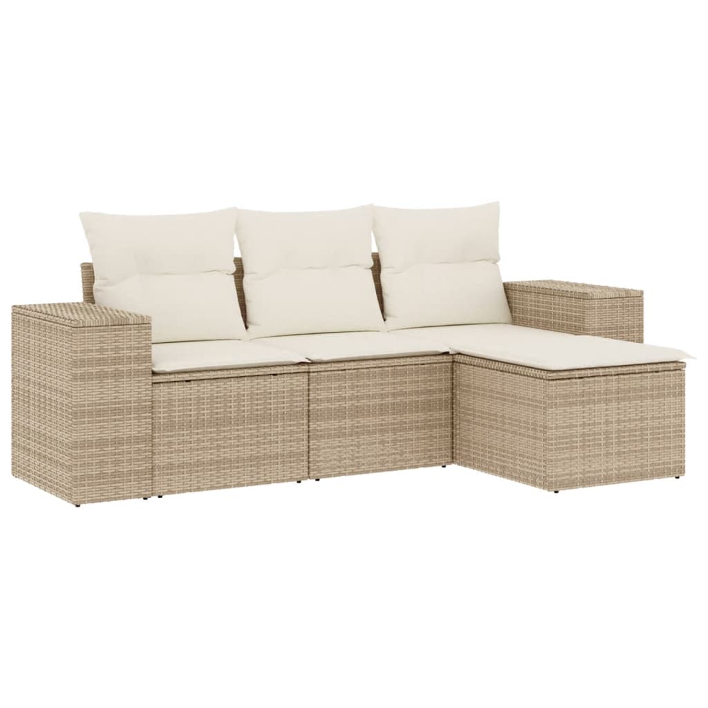 Set Divano da Giardino 4 pz con Cuscini Beige in Polyrattan | homemem39