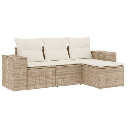 Set Divano da Giardino 4 pz con Cuscini Beige in Polyrattan | homemem39