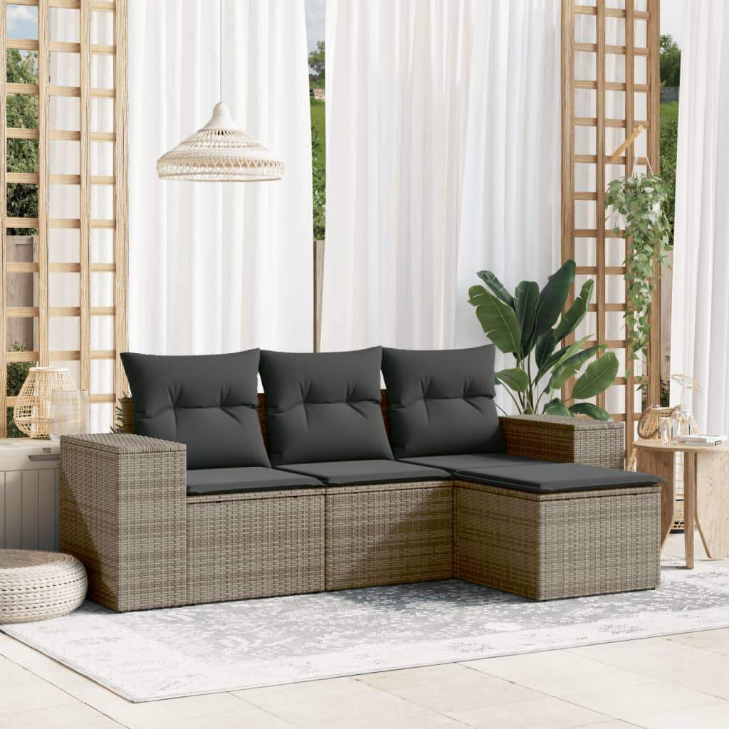Set Divani da Giardino 4 pz con Cuscini in Polyrattan Grigio - homemem39