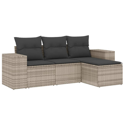 Set Divano da Giardino 4pz con Cuscini Grigio Chiaro Polyrattan