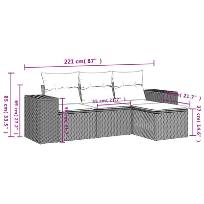 Set Divano da Giardino 4pz con Cuscini Grigio Chiaro Polyrattan