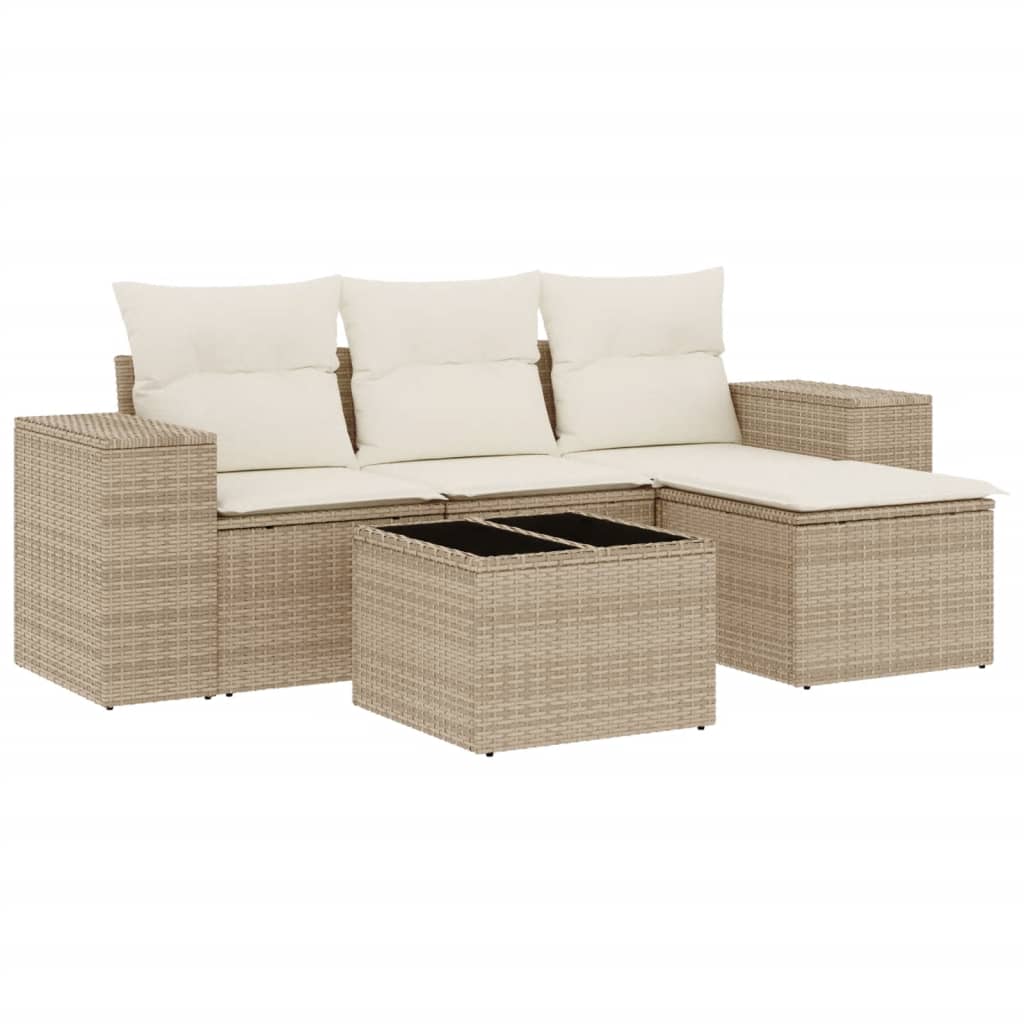 Set Divano da Giardino 5 pz con Cuscini Beige in Polyrattan | homemem39
