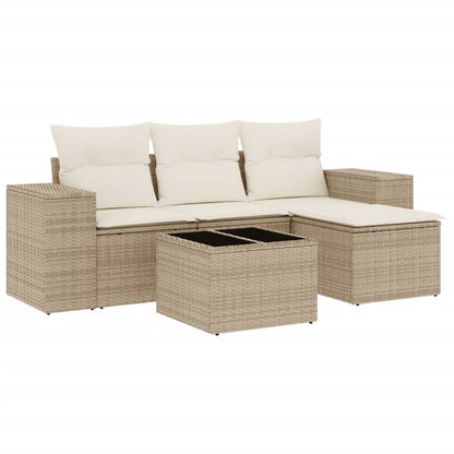 Set Divano da Giardino 5 pz con Cuscini Beige in Polyrattan | homemem39