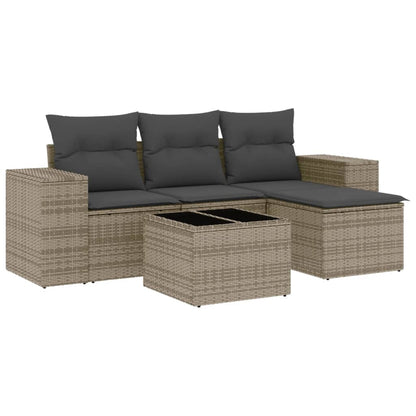 Set Divano da Giardino 5 pz con Cuscini Grigio in Polyrattan