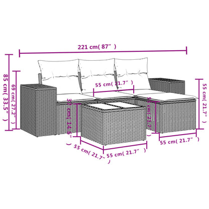 Set Divano da Giardino 5pz con Cuscini Grigio Chiaro Polyrattan