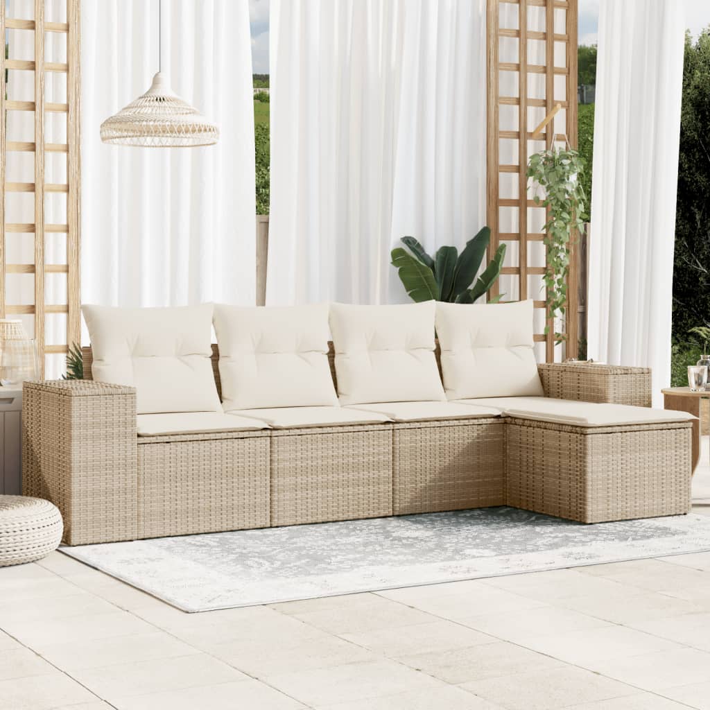 Set Divano da Giardino 5 pz con Cuscini Beige in Polyrattan | homemem39