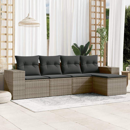 Set Divano da Giardino 5 pz con Cuscini Grigio in Polyrattan - homemem39