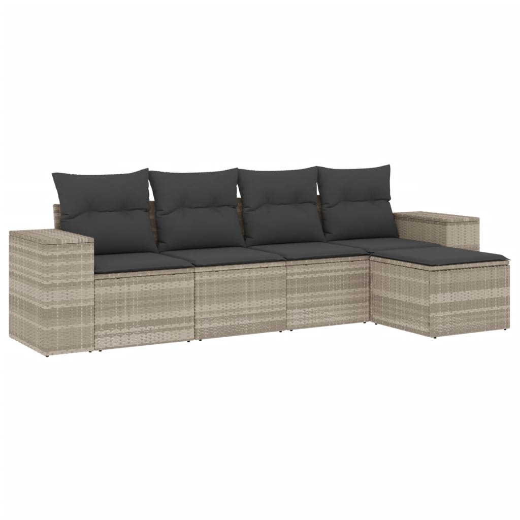 Set Divano da Giardino 5pz con Cuscini Grigio Chiaro Polyrattan