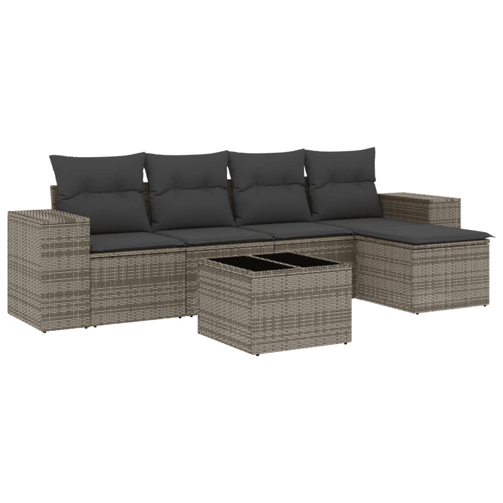 Set Divano da Giardino 6 pz con Cuscini Grigio in Polyrattan