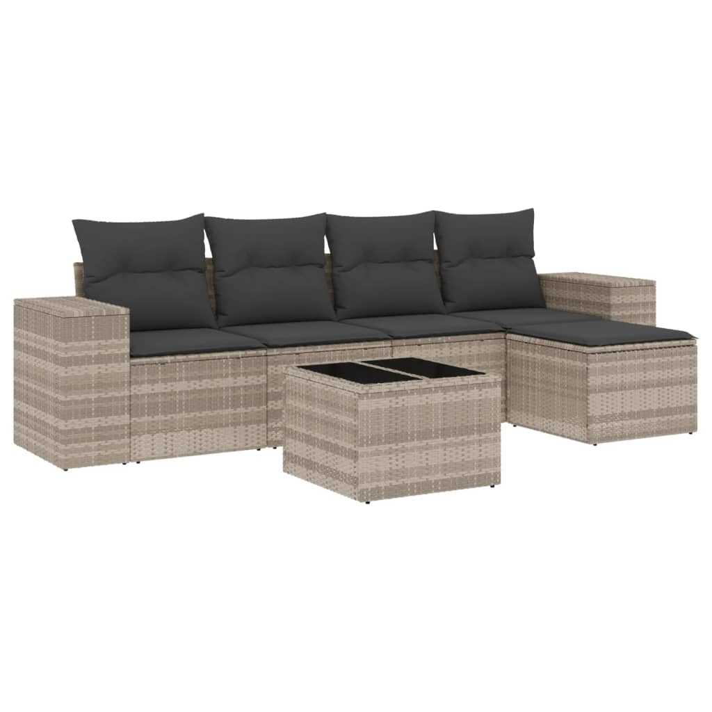 Set Divano da Giardino 6pz con Cuscini Grigio Chiaro Polyrattan