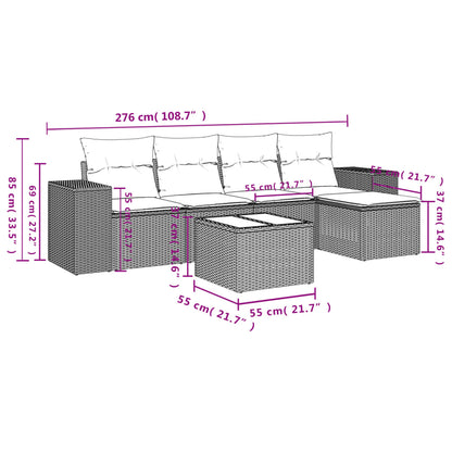 Set Divano da Giardino 6pz con Cuscini Grigio Chiaro Polyrattan