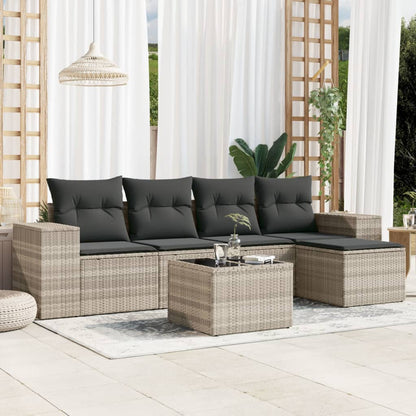 Set Divano da Giardino 6pz con Cuscini Grigio Chiaro Polyrattan