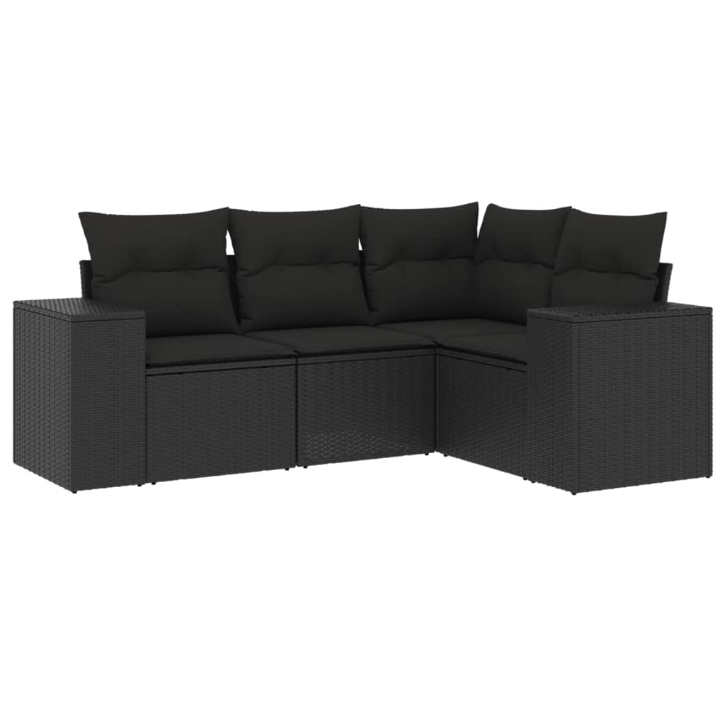 Set Divani da Giardino 4 pz con Cuscini Nero in Polyrattan | homemem39