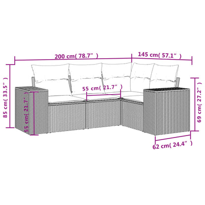 Set Divani da Giardino 4 pz con Cuscini Nero in Polyrattan | homemem39