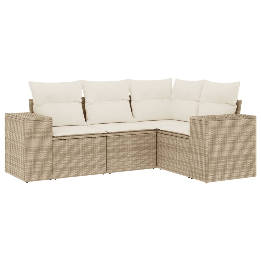 Set Divano da Giardino 4 pz con Cuscini Beige in Polyrattan | homemem39