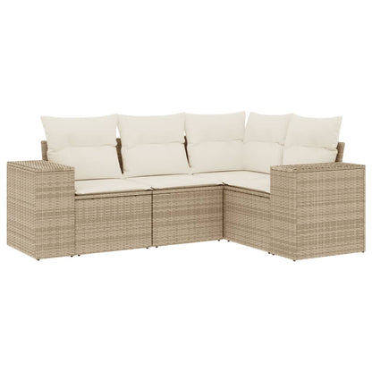 Set Divano da Giardino 4 pz con Cuscini Beige in Polyrattan | homemem39