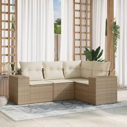 Set Divano da Giardino 4 pz con Cuscini Beige in Polyrattan | homemem39