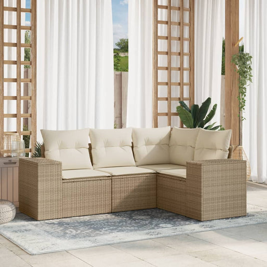 Set Divano da Giardino 4 pz con Cuscini Beige in Polyrattan | homemem39