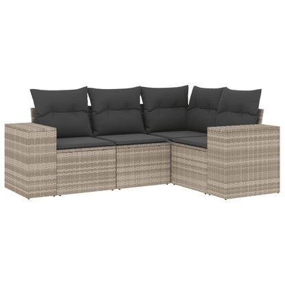 Set Divano da Giardino 4pz con Cuscini Grigio Chiaro Polyrattan