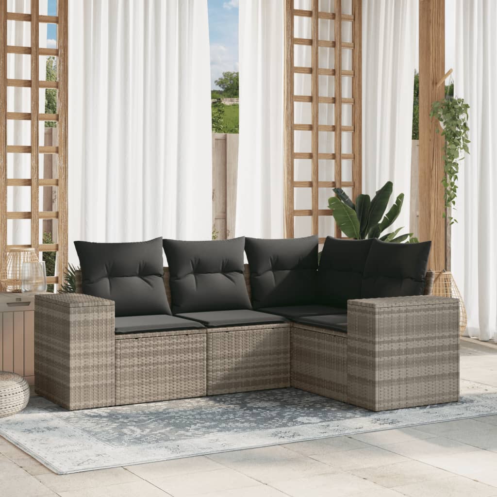 Set Divano da Giardino 4pz con Cuscini Grigio Chiaro Polyrattan