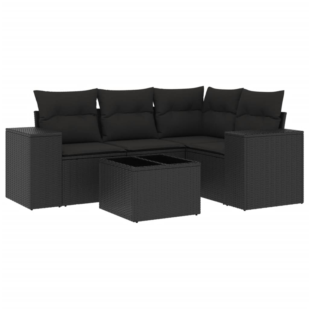 Set Divani da Giardino 5 pz con Cuscini in Polyrattan Nero | homemem39