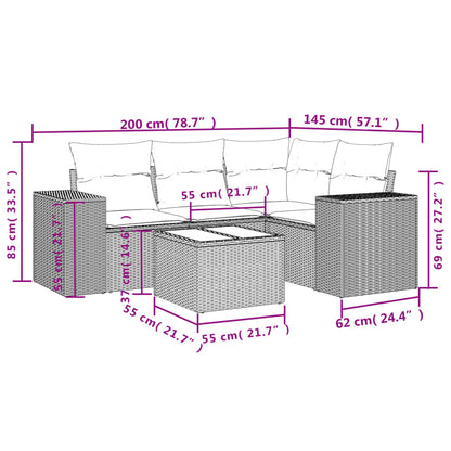 Set Divani da Giardino 5 pz con Cuscini in Polyrattan Nero | homemem39