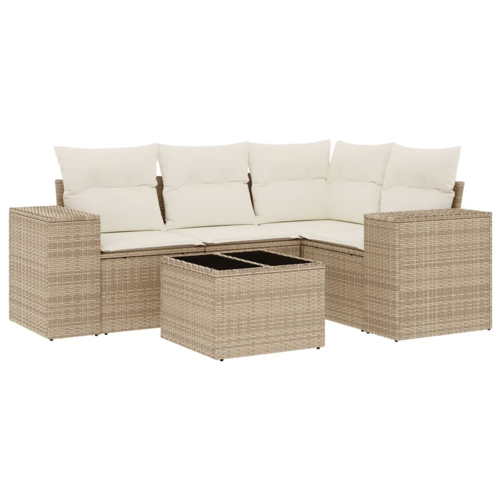 Set Divano da Giardino 5 pz con Cuscini Beige in Polyrattan | homemem39