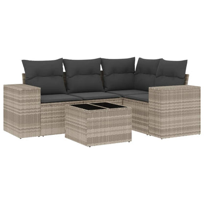 Set Divano da Giardino 5pz con Cuscini Grigio Chiaro Polyrattan