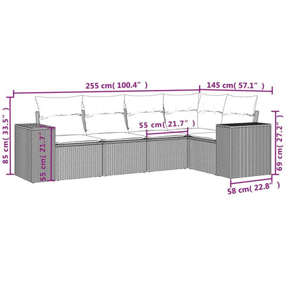 Set Divano da Giardino 5pz con Cuscini Grigio Chiaro Polyrattan - homemem39