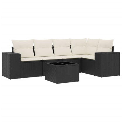 Set Divano da Giardino 6 pz con Cuscini Nero in Polyrattan