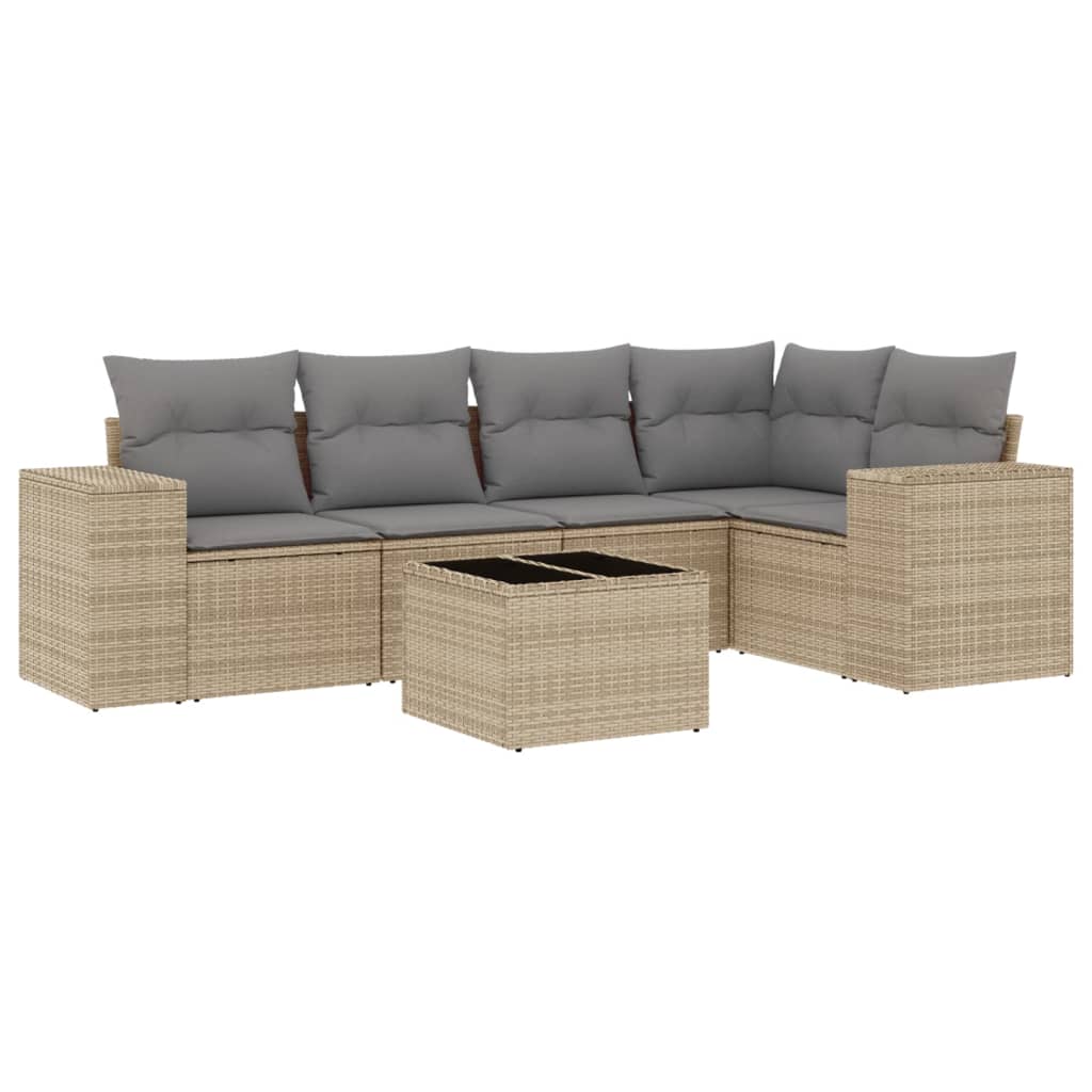 Set Divano da Giardino 6 pz con Cuscini Beige in Polyrattan