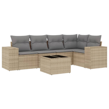 Set Divano da Giardino 6 pz con Cuscini Beige in Polyrattan