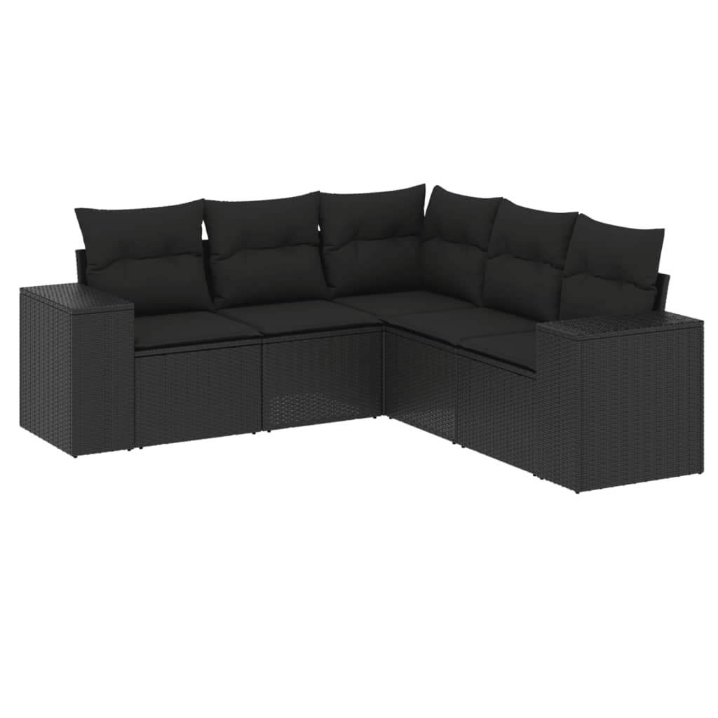 Set Divani da Giardino 5 pz con Cuscini in Polyrattan Nero - homemem39