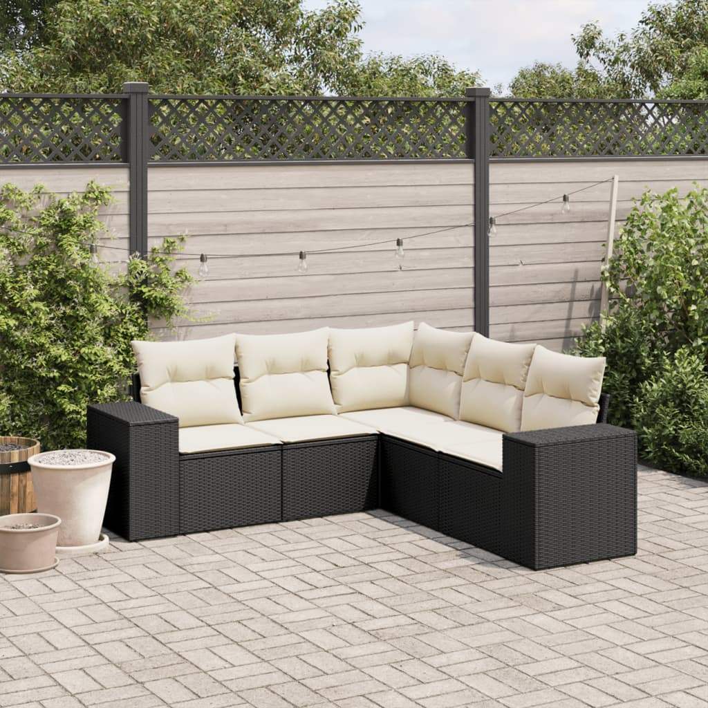 Set Divani da Giardino 5 pz con Cuscini in Polyrattan Nero - homemem39