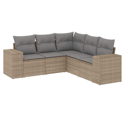 Set Divano da Giardino 5 pz con Cuscini Beige in Polyrattan - homemem39