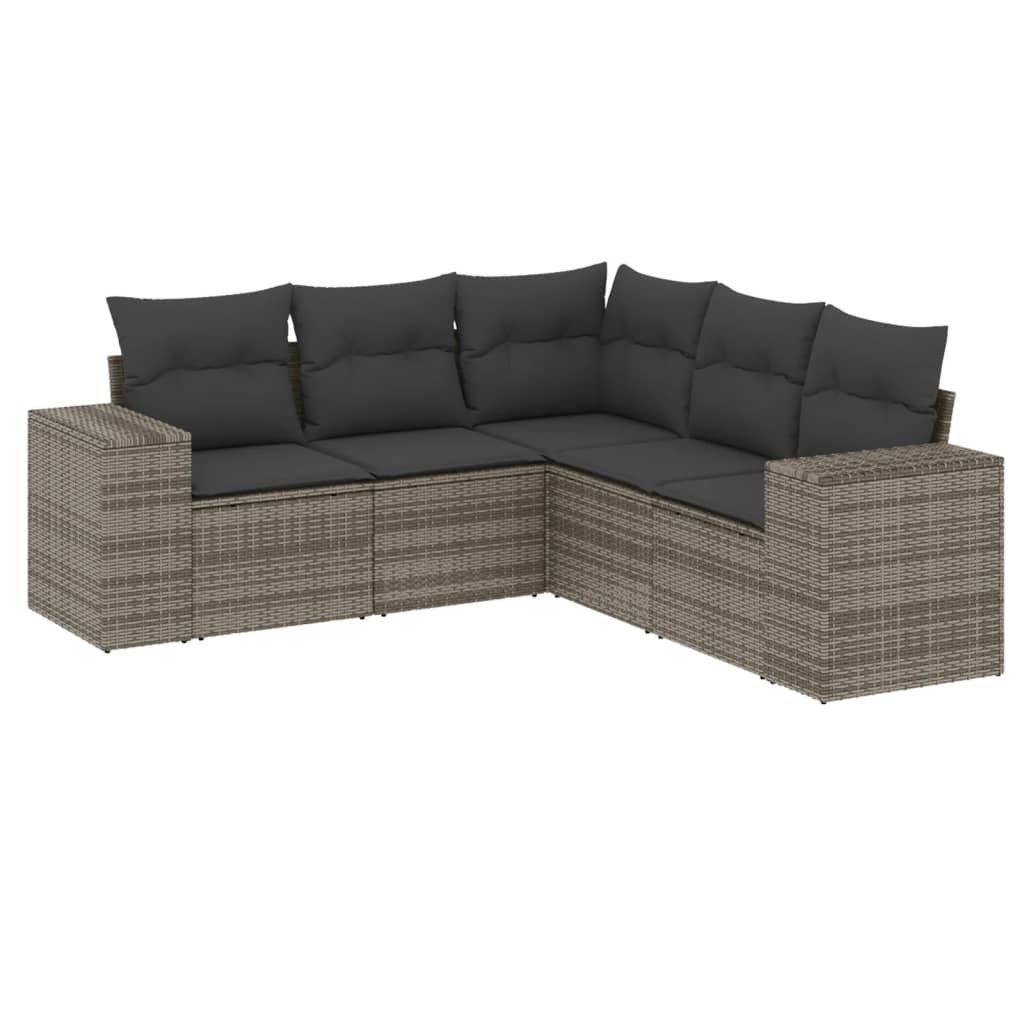Set Divano da Giardino 5 pz con Cuscini Grigio in Polyrattan
