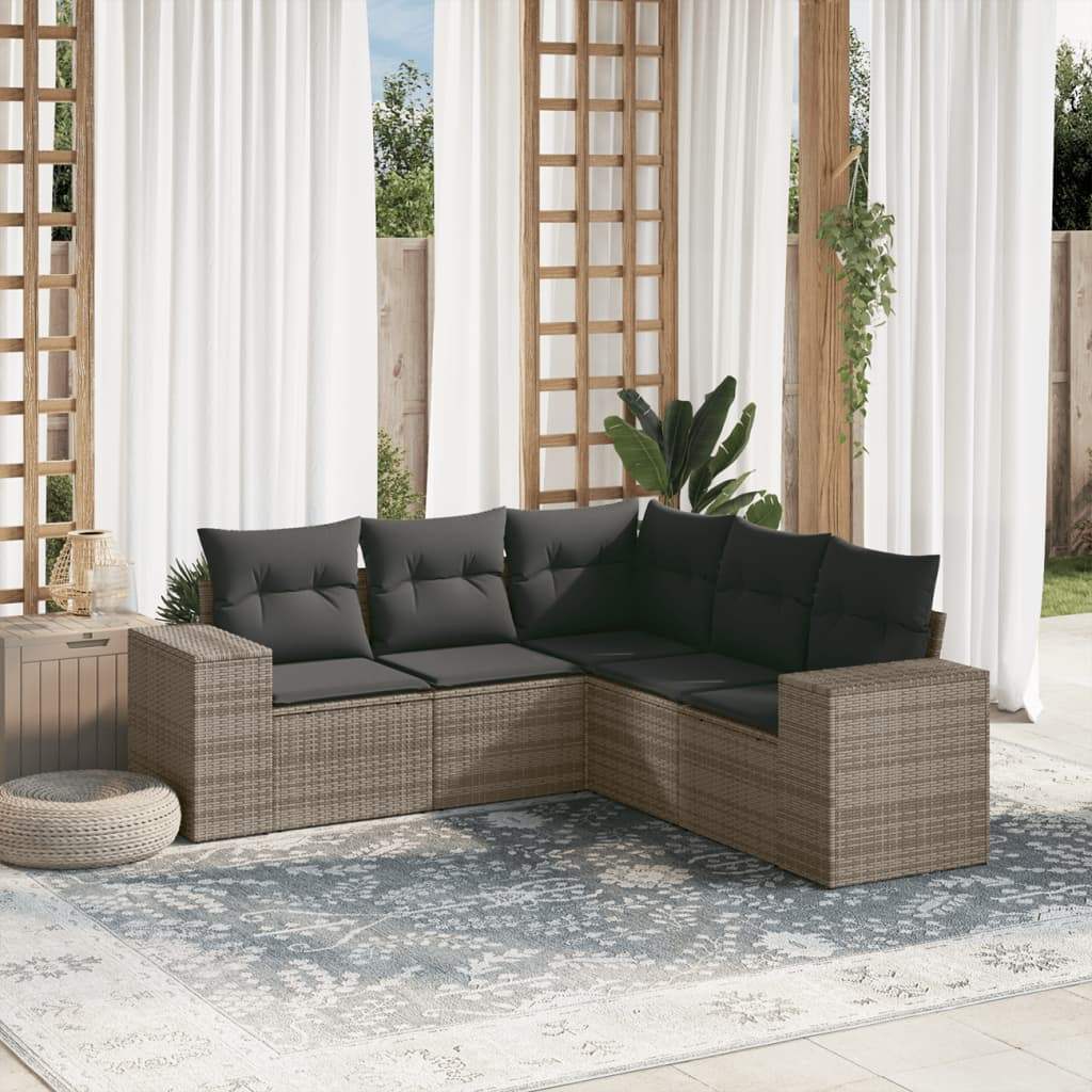 Set Divano da Giardino 5 pz con Cuscini Grigio in Polyrattan - homemem39