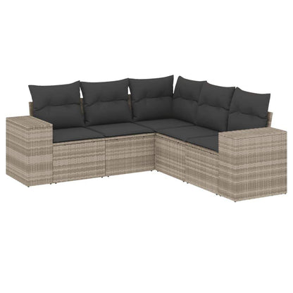 Set Divano da Giardino 5pz con Cuscini Grigio Chiaro Polyrattan - homemem39