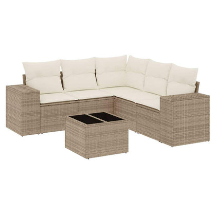Set Divano da Giardino 6 pz con Cuscini Beige in Polyrattan - homemem39