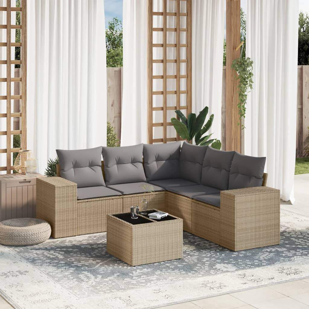 Set Divano da Giardino 6 pz con Cuscini Beige in Polyrattan - homemem39